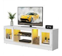 YITAHOME Mueble de TV de 160 cm con 7 LED RGB, mueble bajo para TV con 2 armarios cerrados, 3 estantes abiertos y estante de cristal ajustable, moderno centro de entretenimiento para salón, 160 x 32 x