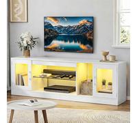 YITAHOME Mueble de TV de 180 cm con 7 LED RGB, mueble bajo para TV con 2 armarios cerrados, 3 estantes abiertos y estante de cristal ajustable, moderno centro de entretenimiento para salón, 180 x 32 x