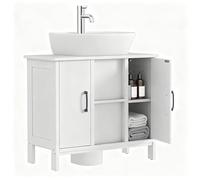YITAHOME Mueble Debajo Lavabo con 2 armarios Independientes de Doble Nivel, Armario para Papel higiénico, estantes Ajustables, Mueble tocador, 70 x 30 x 60,5 cm, Blanco
