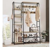 YITAHOME Perchero con Almacenamiento de Zapatos, Árbol de Pasillo Independiente con Banco Perchero Industrial con 5 Estantes Barra para Ropa para Dormitorio Sala de Estar Pasillo Entrada, Roble
