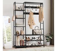 YITAHOME Perchero con Almacenamiento de Zapatos, Árbol de Pasillo Independiente con Banco Perchero Industrial con 5 Estantes Barra para Ropa para Dormitorio Sala de Estar Pasillo Entrada, Negro