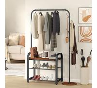 YITAHOME Perchero con zapatero, Perchero industrial con banco para zapatos, Perchero de pie con 3 ganchos, Perchero para ropa, Riel para ropa, Colgador, para sala de estar, pasillo, vestíbulo