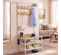 YITAHOME Perchero de pie con 2 estantes, perchero industrial con 9 ganchos para pasillo, sala de estar, dormitorio, marco de metal