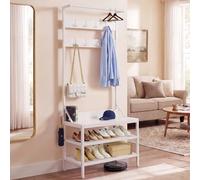 YITAHOME Perchero de pie con 2 estantes, perchero industrial con 9 ganchos para pasillo, salón, dormitorio, marco de metal, color blanco