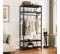 YITAHOME Perchero de Pie con Zapatero, Árbol de Pasillo con 4 Estantes, Barra Industrial para Ropa, Estantería para Guardar Ropa para entrada pasillo sala de estar, Negro