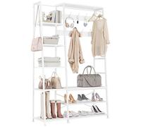 YITAHOME Perchero de Pie, Mueble de Entrada con Banco, Colgador Metálico para Gorros, Perchero con 9 Ganchos y 5 Estantes, para Pasillo, Sala de Estar, Dormitorio, Blanco