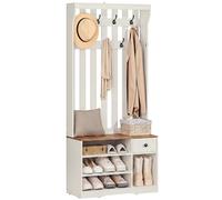 YITAHOME Perchero Entrada Recibidor con Banco, 35 x 80 x 180 cm Zapatero Entrada Recibidor, Perchero Zapatero, con 7 Ganchos y Almacenamiento, Cajón de Tela, Pasillo Dormitorio Salón, Blanco/Roble
