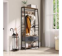 YITAHOME Perchero, Perchero 6 en 1 con 2 Cajones, Colgador Metálico con Zapatero, Barra Colgar Ropa de Madera y Metal con 8 Ganchos, para Recibidor, Sala de Estar, Dormitorio, Marrón Rústico