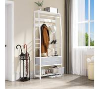 YITAHOME Perchero, Perchero 6 en 1 con 2 Cajones, Colgador Metálico con Zapatero, Barra Colgar Ropa de Madera y Metal con 8 Ganchos, para Recibidor, Sala de Estar, Dormitorio, Blanco