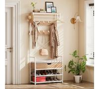 YITAHOME Perchero Zapatero, Perchero Recibidor, Mueble de Entrada con Banco Zapatero, con Cojín, 10 Ganchos Extraíbles, Almacenamiento Oculto,Diseño Separable, Pasillo Dormitorio Salón, Blanco