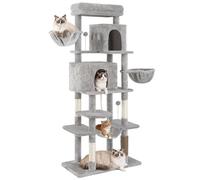 YITAHOME Poste rascador Grande para Gatos, Altura 176 cm, árbol para Gatos XL, Poste rascador para Gatos de Varios Niveles con 2 Cuevas, 2 cestas, Hamaca, Bolas de Felpa, cepillos para Gatos, Gris