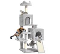 YITAHOME Rascador Grande, XL, 137 cm de Alto, con 2 Postes de sisal, 1 Plataformas, 2 Cuevas, Hamaca, Bolas de Peluche, Tabla rascadora para Gatos, árbol trepador para Gatos, Gris Claro