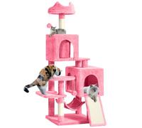 YITAHOME Rascador Grande, XL, 137 cm de Alto, con 2 Postes de sisal, 1 Plataformas, 2 Cuevas, Hamaca, Bolas de Peluche, Tabla rascadora para Gatos, árbol de Escalada para Gatos, Color Rosa