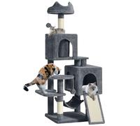 YITAHOME Rascador Grande, XL, 137 cm de Alto, con 2 Postes de sisal, Columna rascadora, 1 Plataformas, 2 Cuevas, Hamaca, Bolas de Peluche, Tabla rascadora para Gatos, árbol trepador para Gatos, Gris
