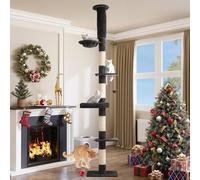 YITAHOME Rascador para Gatos 281cm Árbol de Actividades para Gatos 5 Niveles Torre Rascador de Gato para Fijar al Techo Ajustable en Altura con Múltiples Plataformas
