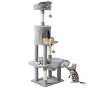 YITAHOME Rascador para gatos, árbol de escalada de varios niveles con hamaca, centro de actividad para gatos de alta resistencia con percha para gatos domésticos, gris claro