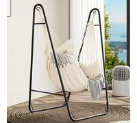 YITAHOME Silla Colgante Exterior 85x92x153cm Marco de Acero Resistente Silla Colgante con Soporte Carga Máx. 150kg Silla Columpio con 2 Ganchos y Bolsillo Lateral para Jardín, Indoor & Outdoor, Blanco