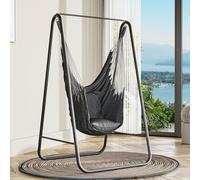YITAHOME Silla Colgante Exterior 86x92x153cm, Marco de Acero Resistente, Silla Colgante con Soporte, Carga Máx. 150kg Silla Columpio con 2 Ganchos y 2 Cojines para Jardín, Indoor & Outdoor, Negro