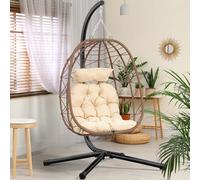 YITAHOME Silla oscilante de ratán con Forma de Huevo, Carga máxima de 150 kg, Silla Colgante con cojín y Soporte para Interiores, Silla Hamaca de 195 x 120 x 108 cm, Estructura de Acero Resistente