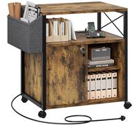 YITAHOME Soporte de Impresora de Madera con Estante, Mesa rodante para Impresora con estación de Carga, Bolsillo Lateral, archivador con Cerradura para la Oficina en casa, marrón