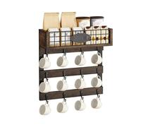 YITAHOME - Soporte de tazas montado en la pared con 12 ganchos, estante de almacenamiento de metal con pasamanos, organizador de tazas negro rústico para cocina, comedor y barra de café