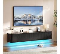 YITAHOME Soporte de TV flotante de 140 cm con iluminación LED RGB, color negro brillante, mueble de TV flotante con gran espacio de almacenamiento para sala de estar y dormitorio