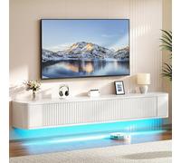 YITAHOME Soporte Flotante de TV de 180 cm, estantes de TV montados en la Pared con luz LED RGB, Consola Multimedia de TV Blanca de Alto Brillo, Armario de TV Flotante de Gran Almacenamiento para Sala