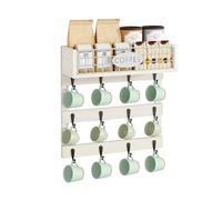 YITAHOME Soporte para tazas montado en la pared con 12 ganchos, estante de almacenamiento de metal con pasamanos, organizador de tazas blanco para cocina, comedor y barra de café