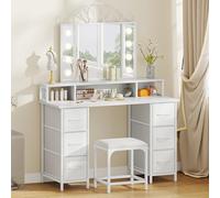 YITAHOME Tocador con iluminación,Cajones de Tela Tocador con cajones de Espejo Brillo Ajustable,Tocadores con Puertas, Mesa de Maquillaje con Estante para Joyas, estantes Ajustables, Blanco