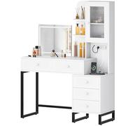 YITAHOME Tocador con iluminación LED, Gran Espacio de Almacenamiento,3 Colores con Brillo Ajustable,Mesa cosmética con cajones y Carcasa,Blanco