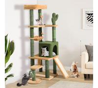 YITAHOME 153 cm Árbol Alto para Gatos con Forma de Cactus con Cepillo para El Cuidado Personal, Torre para Gatos con Condominio para Gatos, Percha Superior, Postes y Tablero para Rascar de Sisal
