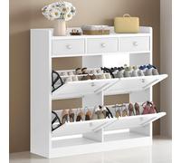 YITAHOME Zapatero con 4 cajones abatibles, Armario de Almacenamiento de Zapatos con 3 cajones de Tela y Estante Ajustable, Organizador de Zapatos para 24 Pares de Zapatos para pasillos y Sala de