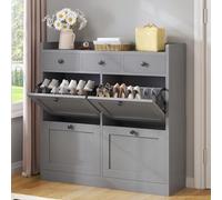 YITAHOME Zapatero con 4 Puertas, 3 Cajones de Tela, AMueble Zapatero Entrada Recibido, Divisor Ajustable y extraíble para 24 Pares de Zapatos para pasillos y Sala de Estar, 100x25x99.5cm, Gris