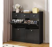 YITAHOME Zapatero con 4 Puertas, 3 Cajones de Tela, AMueble Zapatero Entrada Recibido, Divisor Ajustable y extraíble para 24 Pares de Zapatos para pasillos y Sala de Estar, 100x25x99.5cm, Negro