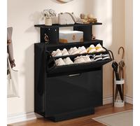 YITAHOME Zapatero Estrecho Brillante, Armario para Pasillo, con Estantes Ajustables, cómoda para Zapatos en el Pasillo (Negro, 80 x 24 x 106 cm)