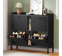 YITAHOME Zapatero Estrecho con 4 Puertas, 108 x 27,5 x 95,5 cm para 16 Pares de Zapatos con 2 Estantes Abiertos, Mueble Zapatero de Recibidor Armario Zapatero con Estantes Ajustables, Negro