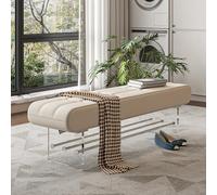YITAYMLI Banco Grande para Entrada y Dormitorio con Patas de acrílico, tapizada en Cuero PU para Cambiar Zapatos, Estructura de Madera Maciza, Almacenamiento de Doble Nivel(Beige,80cm/31.5in)
