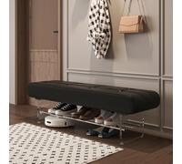YITAYMLI Banco Grande para Entrada y Dormitorio con Patas de acrílico, tapizada en Cuero PU para Cambiar Zapatos, Estructura de Madera Maciza, Almacenamiento de Doble Nivel(Black,150cm/59in)