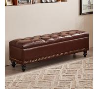 YITAYMLI Bancos tapizados para Entrada en Cuero Encerado al Aceite, Banco para Cambiar Zapatos al pie de la Cama Gran Capacidad de Almacenamiento, Estructura de Madera Maciza(Red-Brown,150cm/59in)