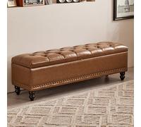 YITAYMLI Bancos tapizados para Entrada en Cuero Encerado al Aceite, Banco para Cambiar Zapatos al pie de la Cama Gran Capacidad de Almacenamiento, Estructura de Madera Maciza(Dark Brown,150cm/59in)