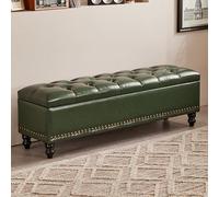 YITAYMLI Bancos tapizados para Entrada en Cuero Encerado al Aceite, Banco para Cambiar Zapatos al pie de la Cama Gran Capacidad de Almacenamiento, Estructura de Madera Maciza(Dark Green,100cm/39.4in)