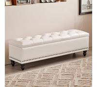 YITAYMLI Bancos tapizados para Entrada en Cuero Encerado al Aceite, Banco para Cambiar Zapatos al pie de la Cama Gran Capacidad de Almacenamiento, Estructura de Madera Maciza(White,100cm/39.4in)