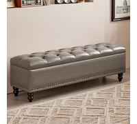 YITAYMLI Bancos tapizados para Entrada en Cuero Encerado al Aceite, Banco para Cambiar Zapatos al pie de la Cama Gran Capacidad de Almacenamiento, Estructura de Madera Maciza(Gray,80cm/31.5in)