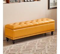 YITAYMLI Bancos tapizados para Entrada en Cuero Encerado al Aceite, Banco para Cambiar Zapatos al pie de la Cama Gran Capacidad de Almacenamiento, Estructura de Madera Maciza(Yellow,80cm/31.5in)