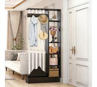 YITAYMLI Biombo de Madera para Hall de Entrada con Perchero, Pantalla de privacidad Espacio de Almacenamiento en Varios Niveles, Separador Independiente decoración de Entrada(Black+White,80cm/31.5in)