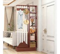 YITAYMLI Biombo de Madera para Hall de Entrada con Perchero, Pantalla de privacidad Espacio de Almacenamiento en Varios Niveles, Separador Independiente decoración de Entrada(Teak+White,80cm/31.5in)