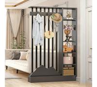 YITAYMLI Biombo de Madera para Hall de Entrada con Perchero, Pantalla de privacidad Espacio de Almacenamiento en Varios Niveles, Separador Independiente decoración de Entrada(Gray+Black,100cm/39.4in)