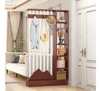 YITAYMLI Biombo de Madera para Hall de Entrada con Perchero, Pantalla de privacidad Espacio de Almacenamiento en Varios Niveles, Separador Independiente decoración de Entrada(Teak+White,120cm/47.2in)