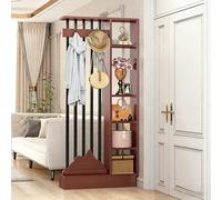 YITAYMLI Biombo de Madera para Hall de Entrada con Perchero, Pantalla de privacidad Espacio de Almacenamiento en Varios Niveles, Separador Independiente decoración de Entrada(Teak+Black,80cm/31.5in)