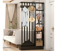 YITAYMLI Biombo de Madera para Hall de Entrada con Perchero, Pantalla de privacidad Espacio de Almacenamiento en Varios Niveles, Separador Independiente decoración de Entrada(Black+Black,80cm/31.5in)